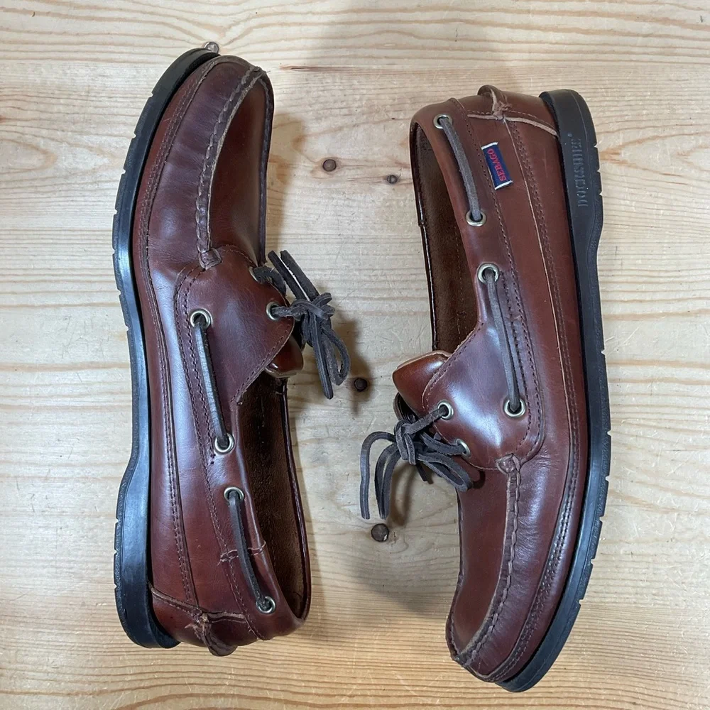 Sebago Docksides Schooner Boat Shoes Men’s 10.5 WIDE Brown Leather Moc 7000GD0